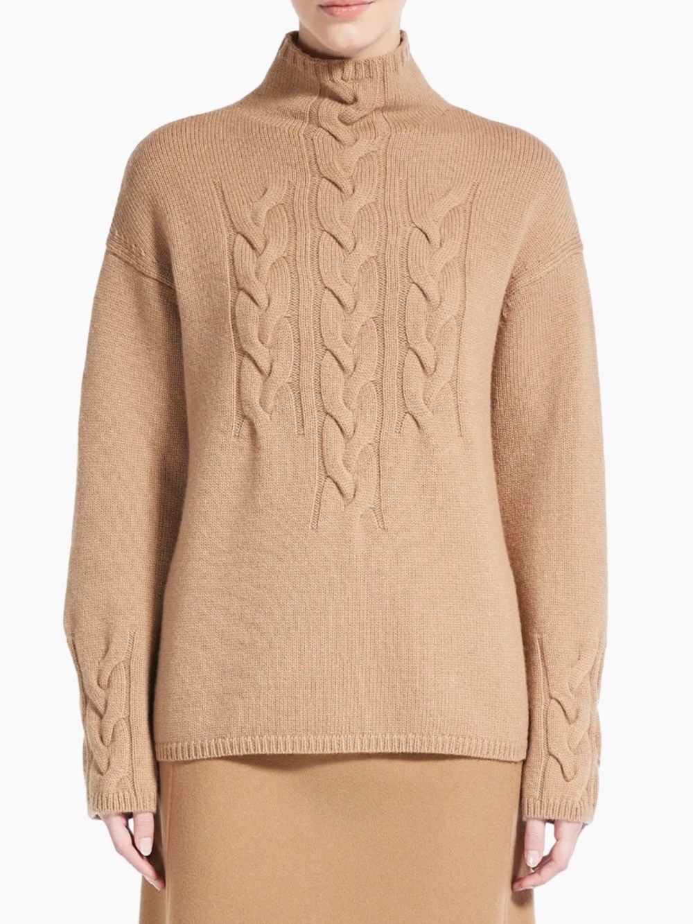 $925 MaxMara Kristin Wool & Cashmere-Blend Cable-Knit Sweater Size Large